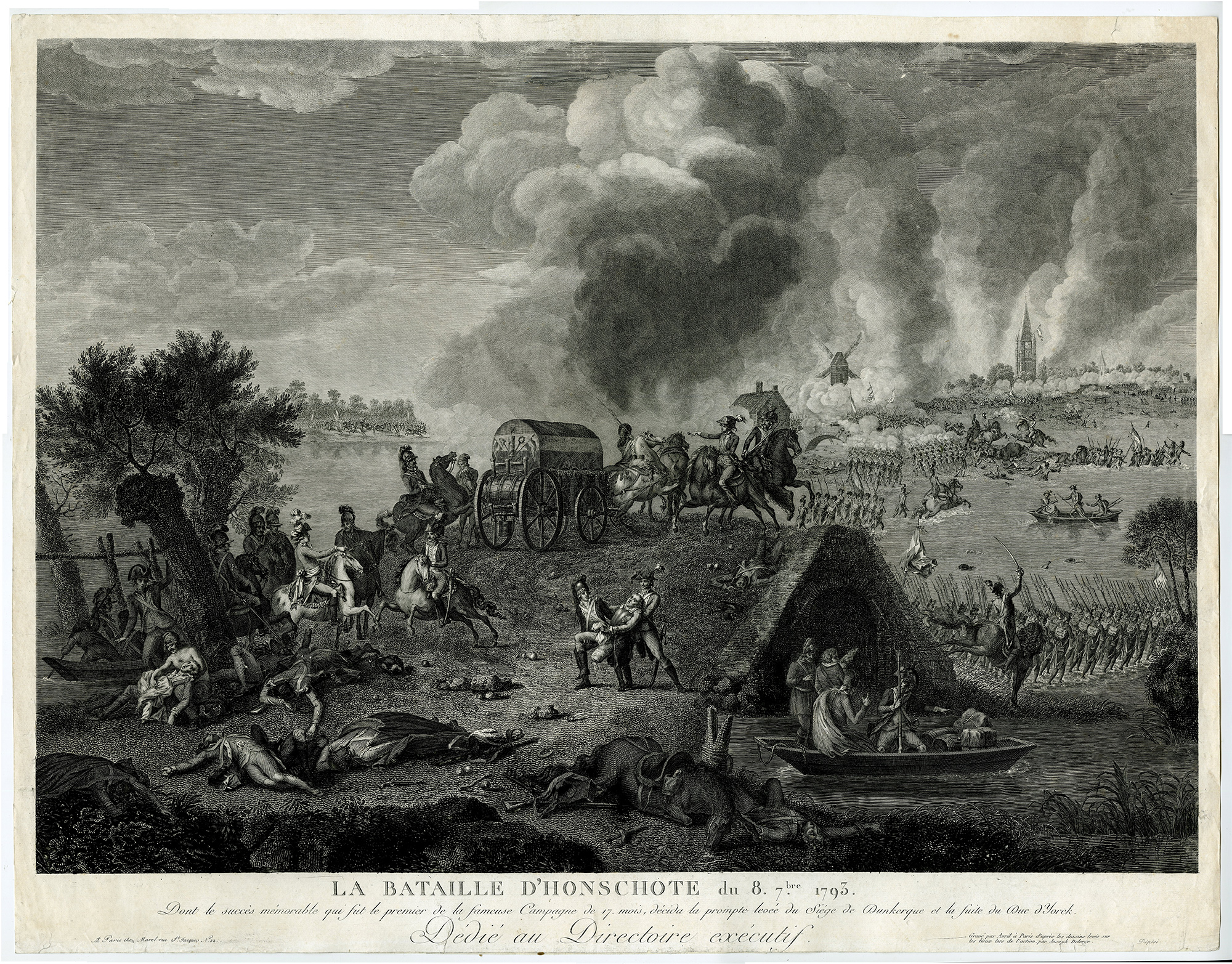 , Antique Master Print-BATTLE-HONDSCHOOTE-REVOLUTIONARY-WAR-Avril-Delorge-1798, Pictura Antique Prints