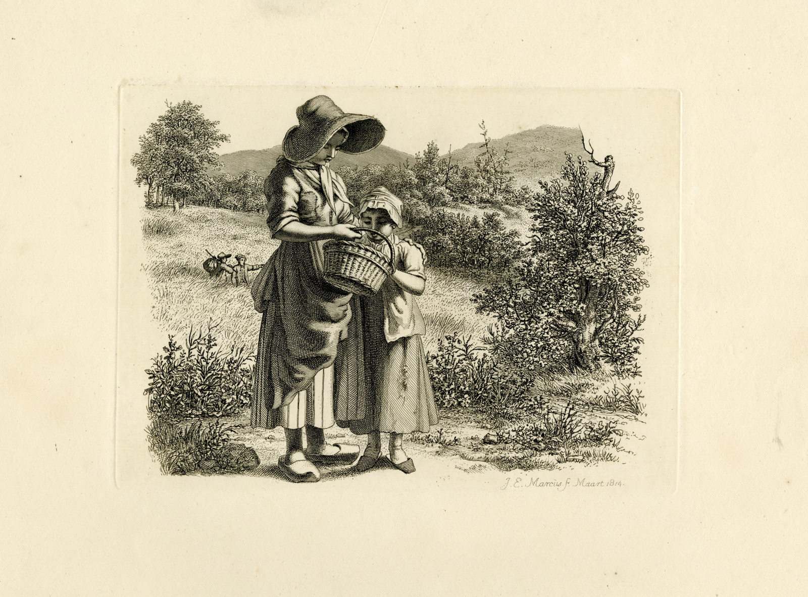 , Antique Master Print-YOUNG-WOMAN-GIRL-BASKET-LANDSCAPE-Marcus-1814, Pictura Antique Prints