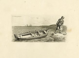 Antique Master Print-FISHERMAN-BOAT-SHORE-SEA-HAULING-Marcus-1815