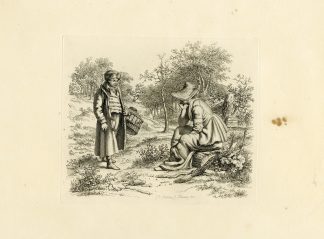Antique Master Print-WOMAN-SEATED-BASKET-MAN-FOREST-SCENE-Marcus-1812