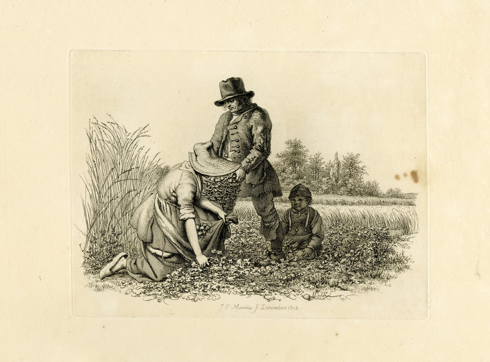 , Antique Master Print-WOMAN-HARVESTING-BASKET-BOY-FIELD-Marcus-1813, Pictura Antique Prints