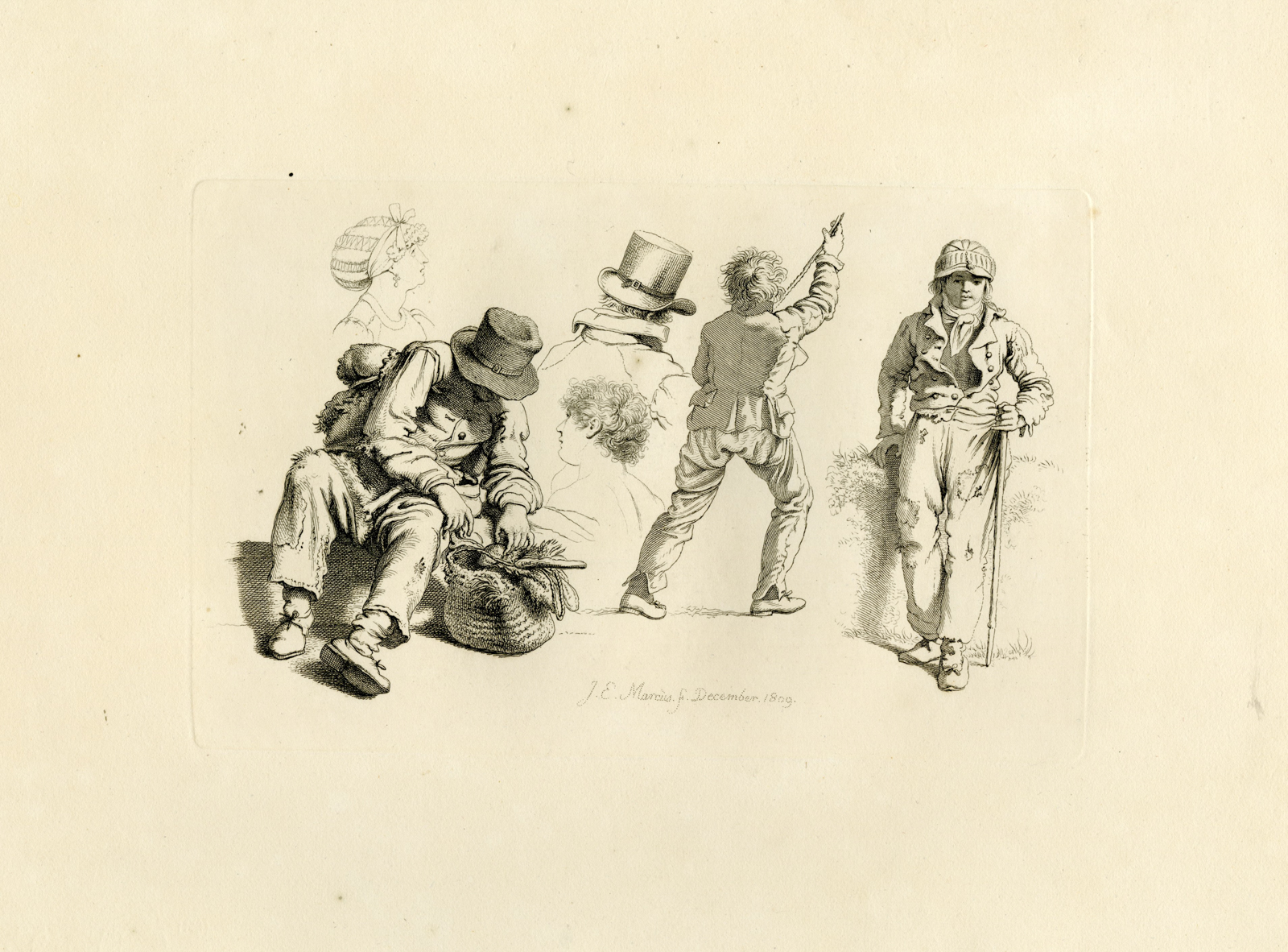, Antique Master Print-FIGURE-STUDIES-SEATED-BOY-STRIDING-MARCUS-Marcus-1809, Pictura Antique Prints