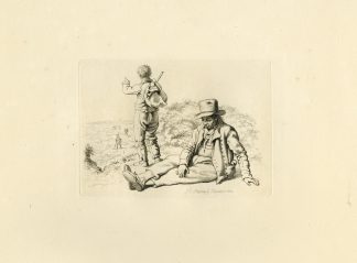 Antique Master Print-RESTING-MAN-WALKER-KNAPSACK-ROADSCENE-Marcus-1812