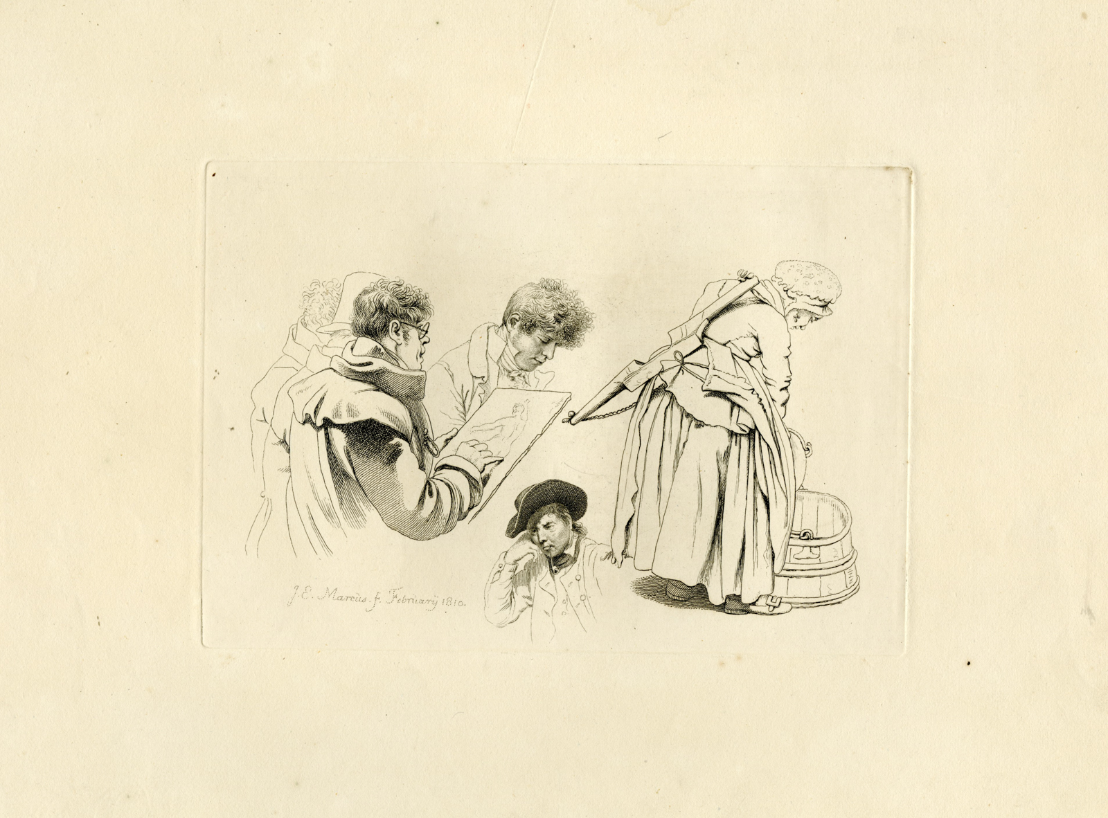 , Antique Master Print-STUDY-FIGURES-SKETCHING-WASHERWOMAN-TYPES-Marcus-1810, Pictura Antique Prints