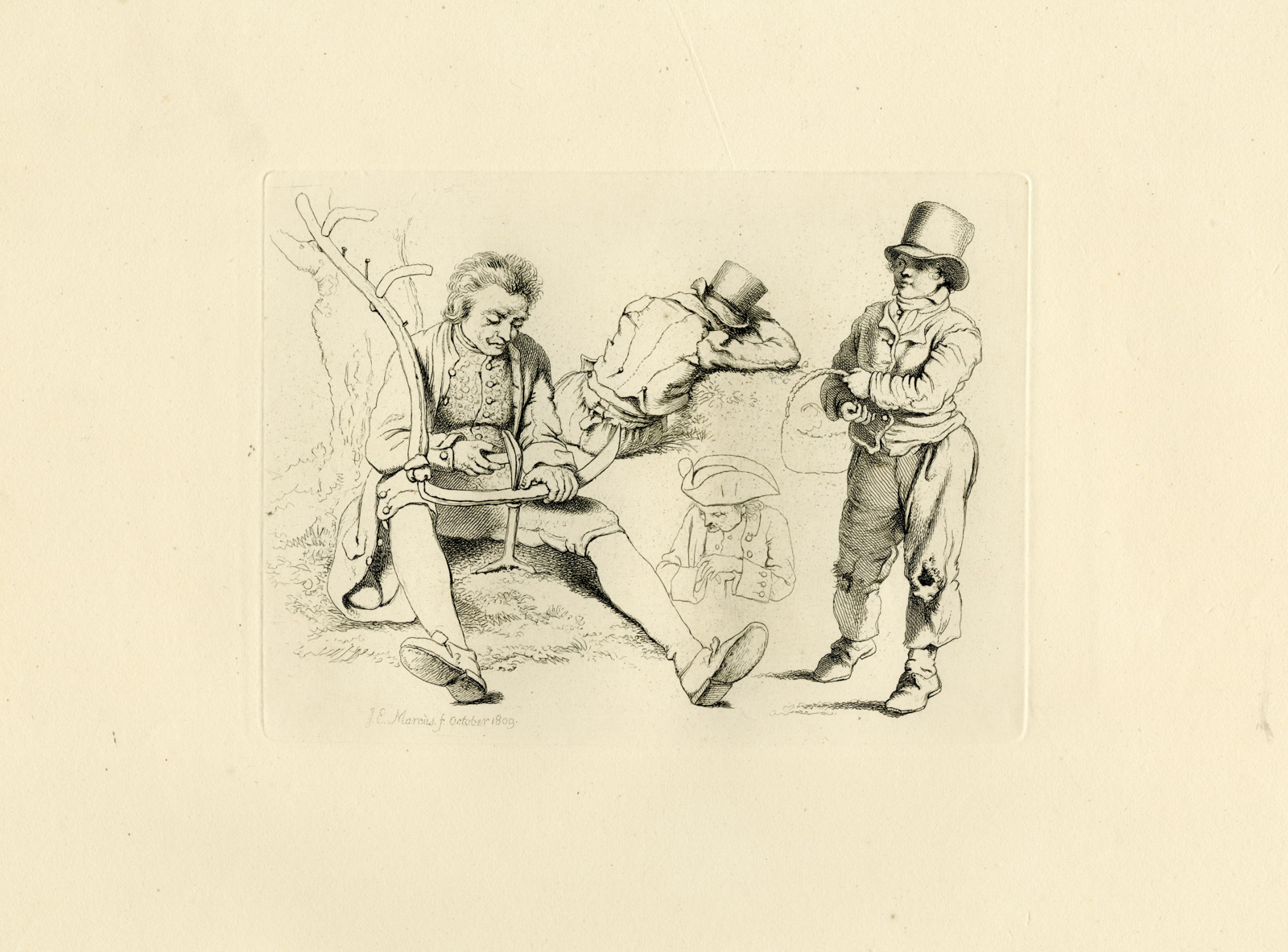 , Antique Master Print-MALE-STUDIES-LABOURERS-OCTOBER-Marcus-1809, Pictura Antique Prints