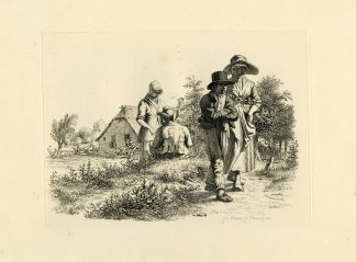 Antique Master Print-VILLAGE-FAMILY-SCENE-FEBRUARY-Marcus-1814