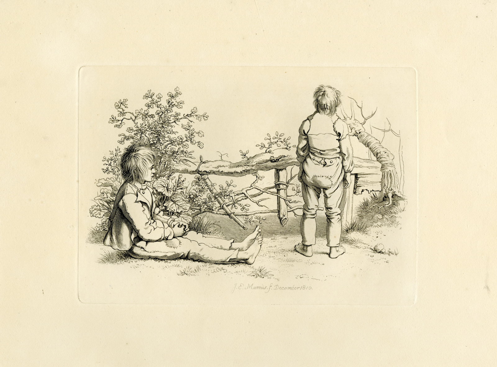 , Antique Master Print-TWO-BOYS-FENCE-DECEMBER-Marcus-1810, Pictura Antique Prints