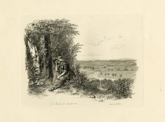 Antique Master Print-GREBBE-LANDSCAPE-WOMAN-RESTING-Marcus-1814