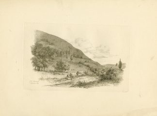 Antique Master Print-LANDSCAPE-WAGON-CATTLE-HILLS-Marcus-1815