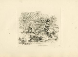 Antique Master Print-COUNTRY-BOYS-FISHING-RURAL-HOUSE-Marcus-1811