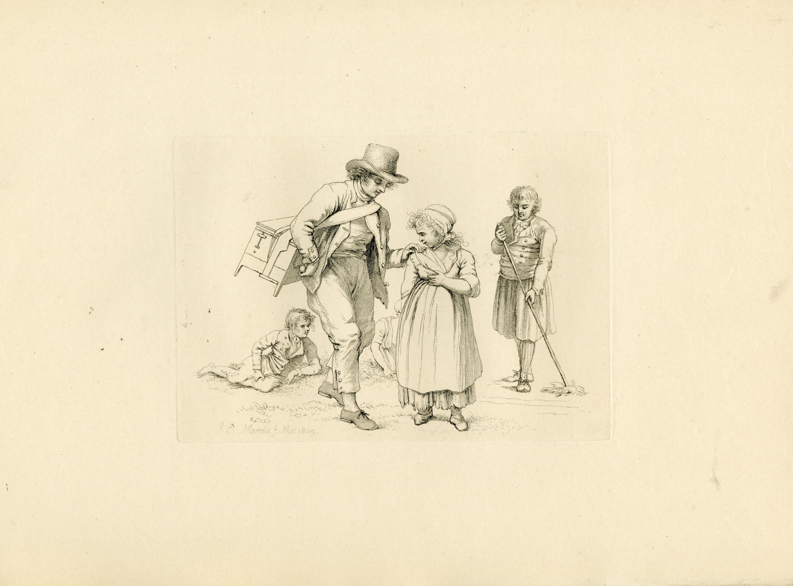 , Antique Master Print-PEASANT-GROUP-INTERACTION-RUSTIC-CHARACTERS-Marcus-1809, Pictura Antique Prints
