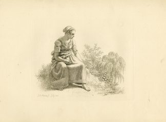 Antique Master Print-PEASANT-WOMAN-WILLOW-TREE-Marcus-1816