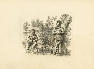Antique Master Print-HUNTERS-RESTING-WOODED-LANDSCAPE-Marcus-1811