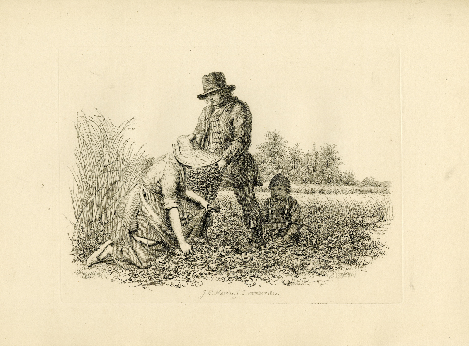 , Antique Master Print-HARVEST-RURAL-FAMILY-FIELD-Marcus-1813, Pictura Antique Prints