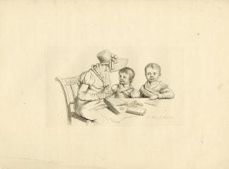 Antique Master Print-MOTHER-CHILDREN-DOMESTIC-INSTRUCTION-Marcus-1812