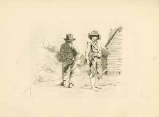 Antique Master Print-PEASANT-BOYS-HARE-BASKET-RURAL-SCENE-Marcus-1810