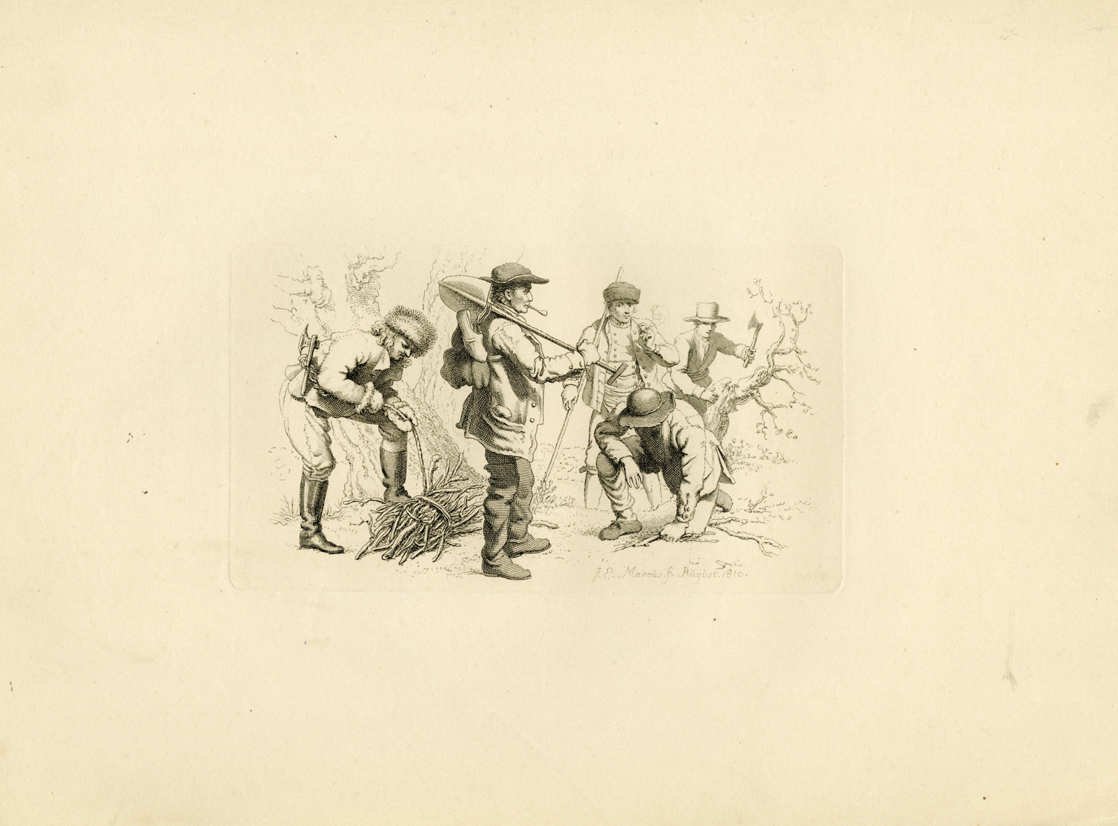 , Antique Master Print-PEASANTS-WORKING-WOODLAND-LABOURERS-Marcus-1810, Pictura Antique Prints