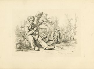 Antique Master Print-PEASANT-FATHER-SON-GARDEN-SCENE-Marcus-1811