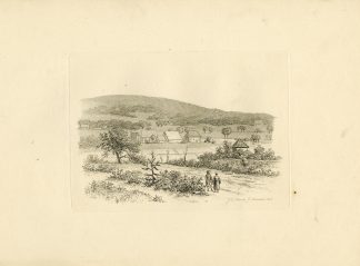 Antique Master Print-VILLAGE-LANDSCAPE-HILLS-AUTUMN-Marcus-1815
