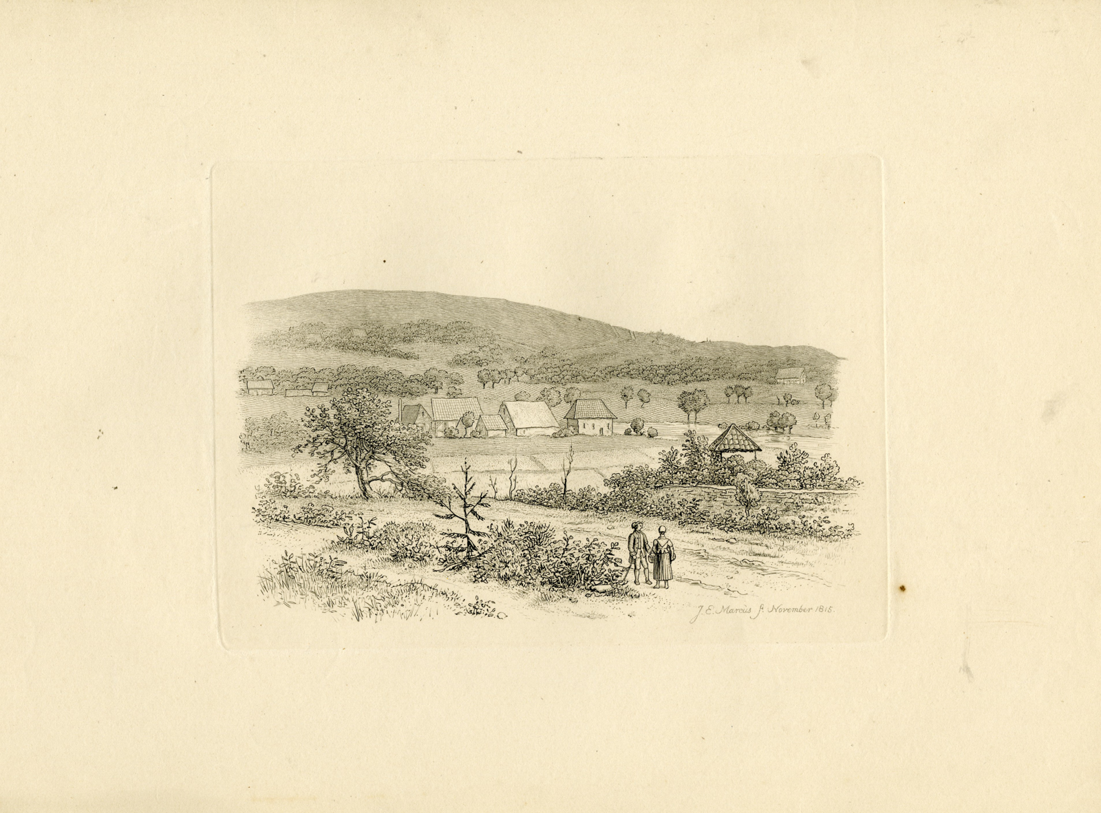 , Antique Master Print-VILLAGE-LANDSCAPE-HILLS-AUTUMN-Marcus-1815, Pictura Antique Prints