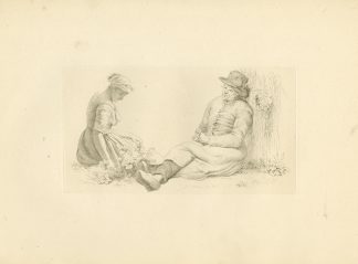 Antique Master Print-PEASANT-COUPLE-RESTING-RUSTIC-SCENE-Marcus-1808