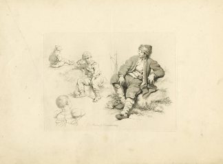 Antique Master Print-PEASANTS-RIVERBANK-GROUP-Marcus-1809