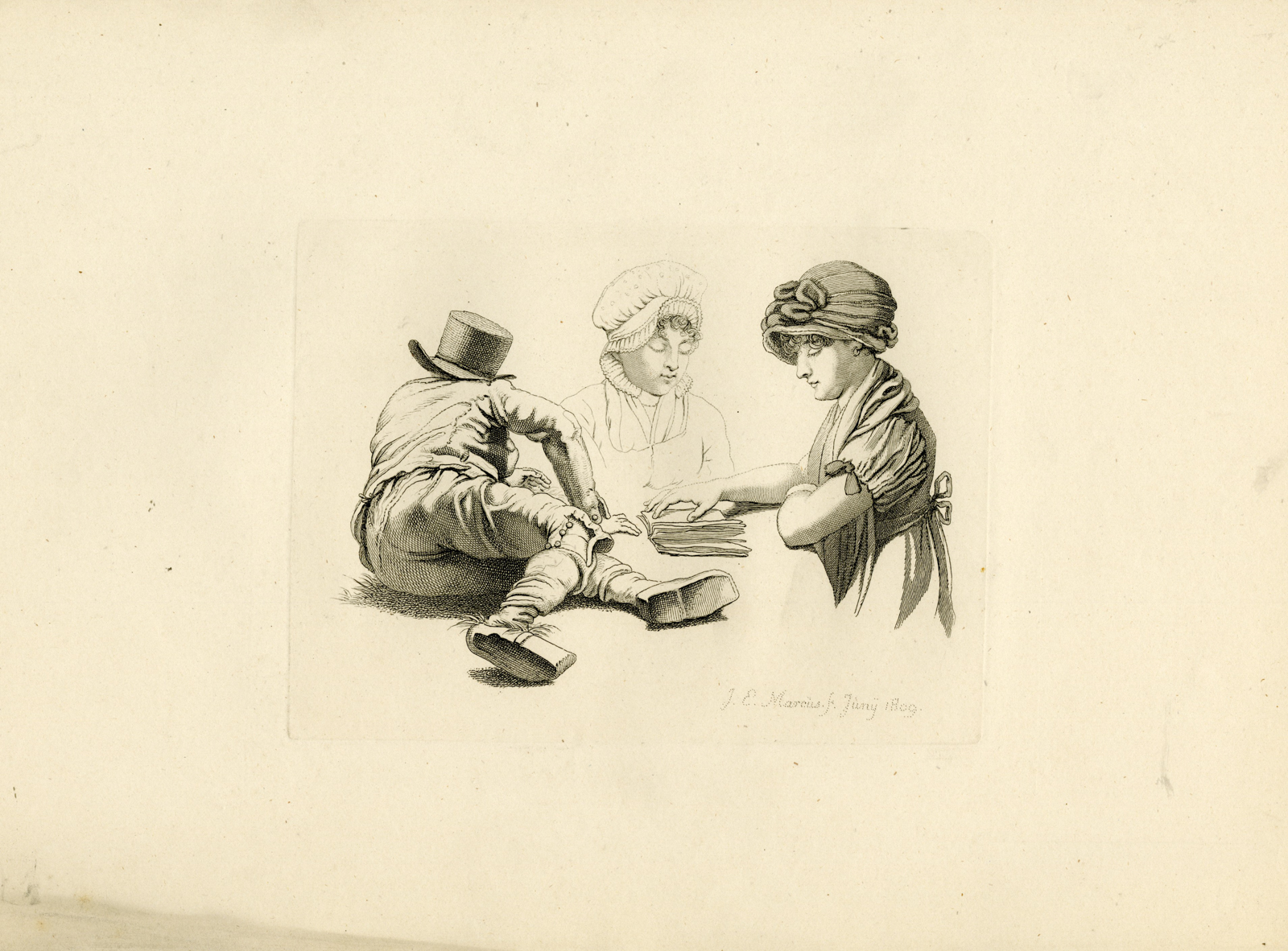 , Antique Master Print-PEASANTS-READING-SCENE-JUNE-Marcus-1809, Pictura Antique Prints