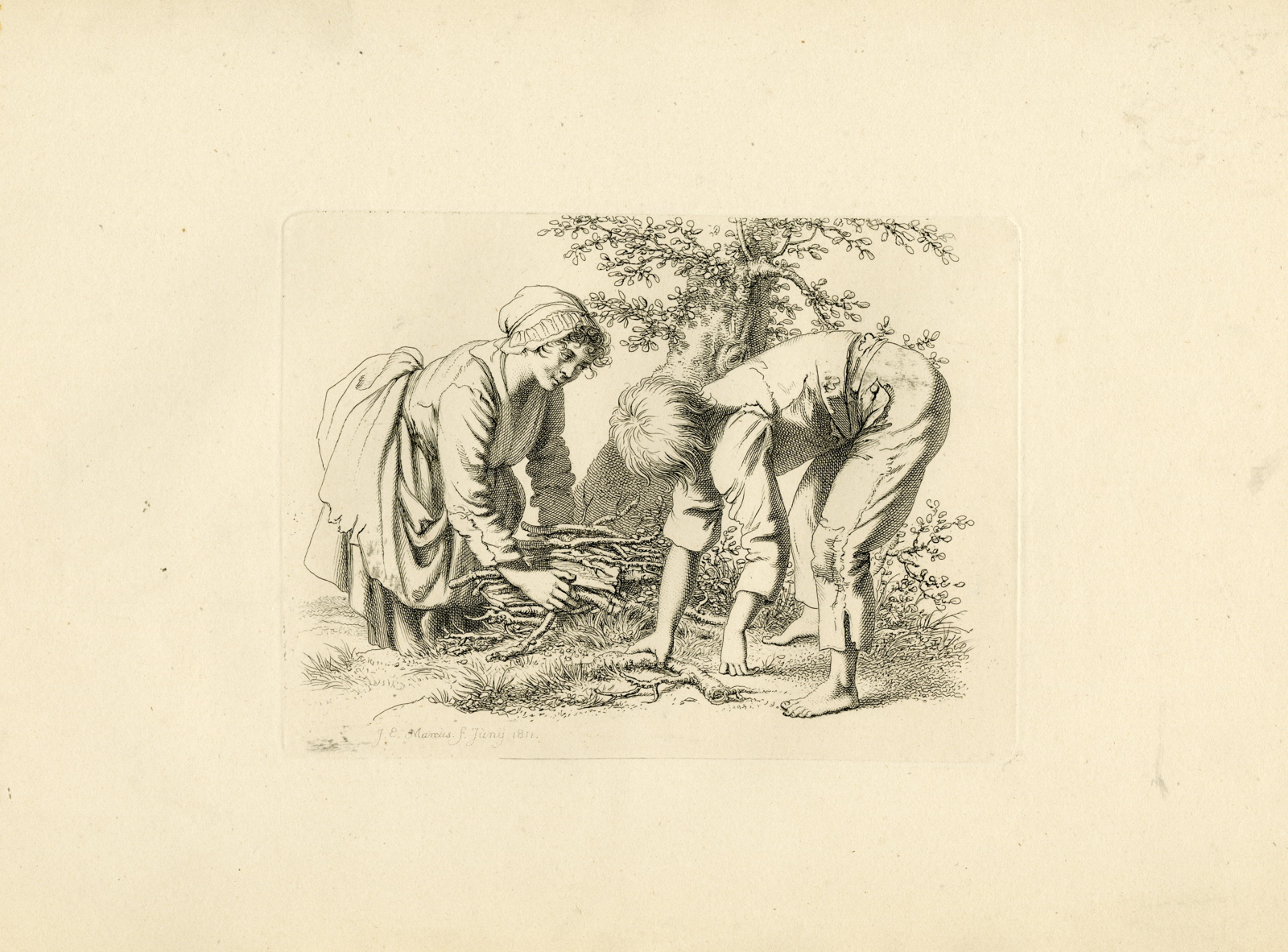 , Antique Master Print-GATHERING-FIREWOOD-PEASANTS-Marcus-1811, Pictura Antique Prints