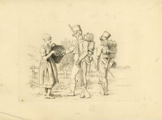 Antique Master Print-SOLDIERS-AND-PEASANT-GIRL-APPLE-SCENE-Marcus-1811