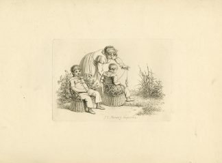 Antique Master Print-CHILDREN-GARDEN-SCENE-BASKET-SEATS-Marcus-1812