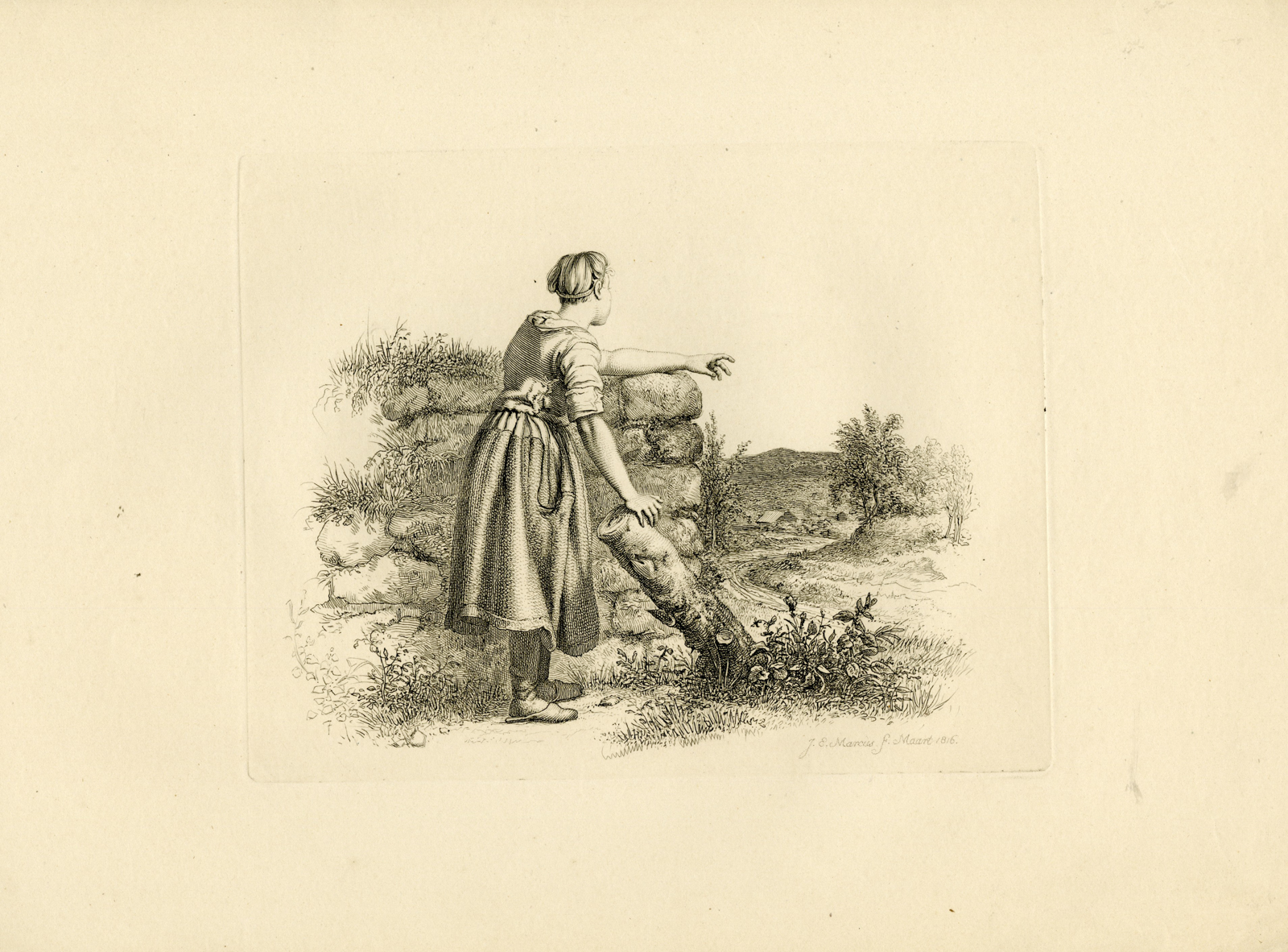 , Antique Master Print-RURAL-GIRL-LANDSCAPE-VIEWPOINT-Marcus-1816, Pictura Antique Prints