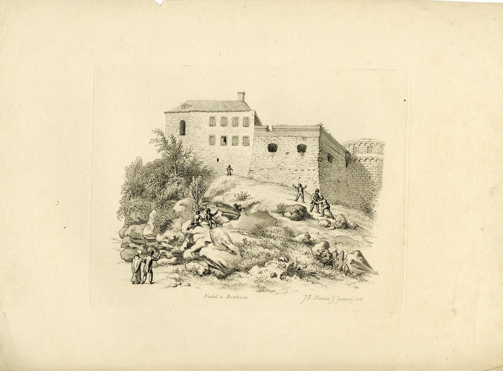 , Antique Master Print-CASTLE-BENTHEIM-VIEW-LANDSCAPE-Marcus-1816, Pictura Antique Prints