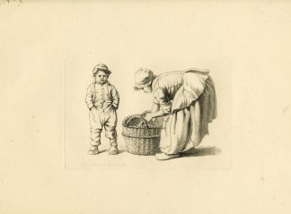 Antique Master Print-CHILD-WOMAN-BASKET-RURAL-SCENE-Marcus-1813