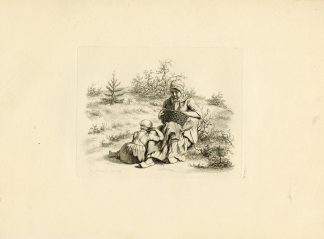 Antique Master Print-BASKET-WEAVING-WOMAN-CHILD-COUNTRYSIDE-Marcus-1813