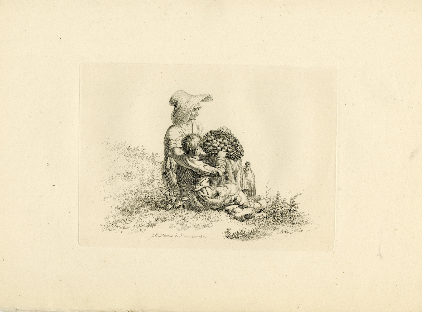 , Antique Master Print-WOMAN-CHILD-FRUIT-BASKET-COUNTRYSIDE-Marcus-1815, Pictura Antique Prints