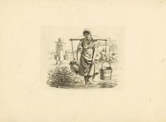 Antique Master Print-MILKMAID-WOODEN-BUCKET-YOKE-PASTORAL-Marcus-1813