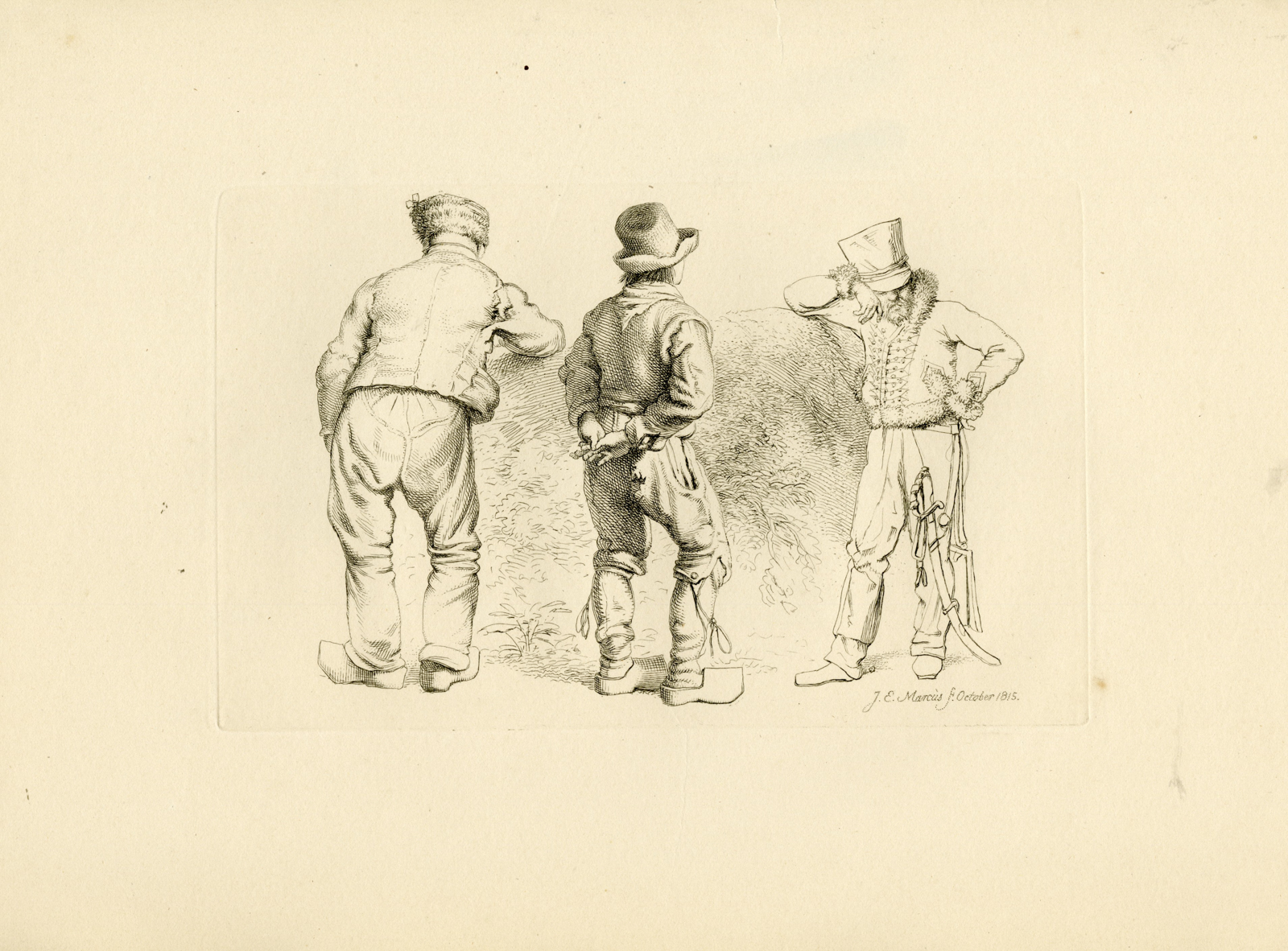 , Antique Master Print-PEASANTS-BACKVIEW-RURAL-FIGURE-STUDY-Marcus-1815, Pictura Antique Prints