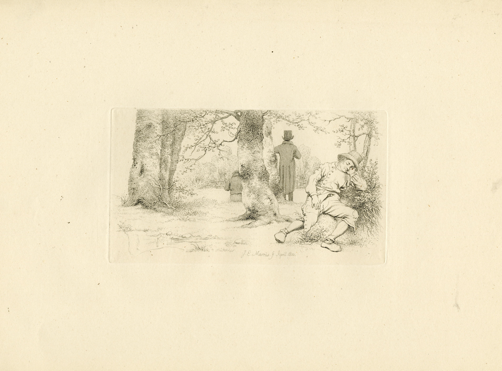 , Antique Master Print-FOREST-SCENE-SLEEPING-FIGURE-TOPO-Marcus-1810, Pictura Antique Prints