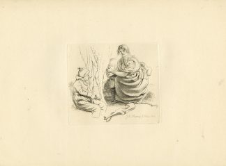 Antique Master Print-WOMAN-MILKING-COW-CHILDREN-RUSTIC-SCENE-Marcus-1814
