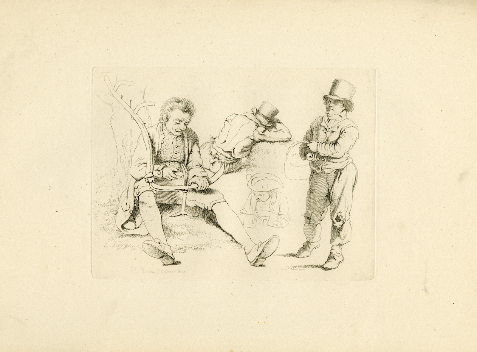 , Antique Master Print-MALE-FIGURE-STUDY-RUSTIC-Marcus-1809, Pictura Antique Prints