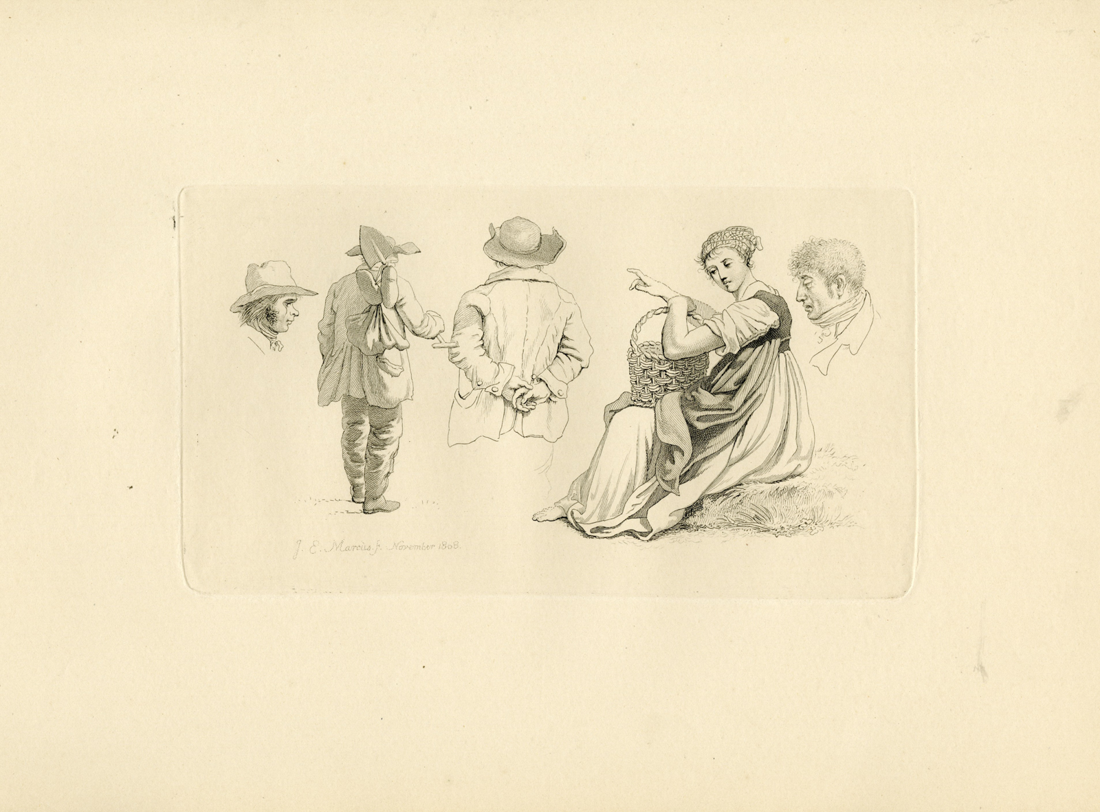 , Antique Master Print-RUSTIC-FIGURE-STUDY-Marcus-1808, Pictura Antique Prints