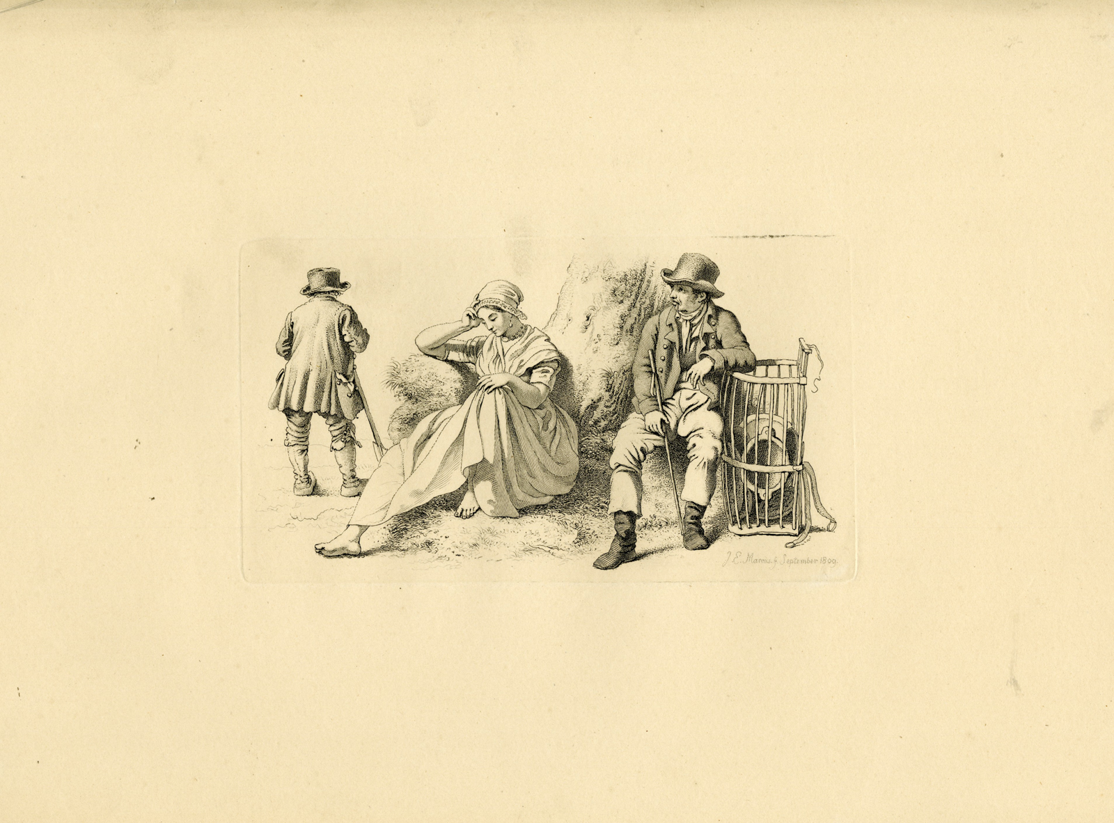 , Antique Master Print-RESTING-FIGURES-RURAL-GENRE-STUDY-Marcus-1808, Pictura Antique Prints