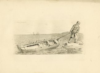 Antique Master Print-MAN-PULLING-BOAT-ASHORE-MARITIME-GENRE-Marcus-1815