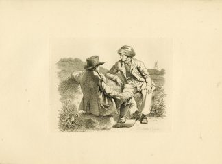 Antique Master Print-TWO-MEN-RESTING-RURAL-SCENE-GENRE-Marcus-1810