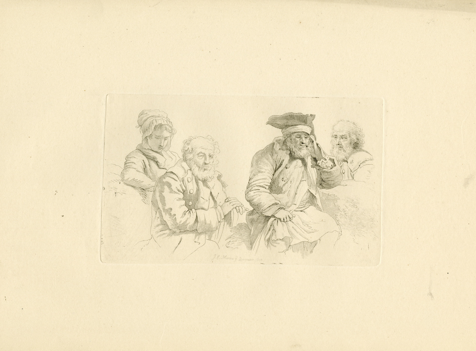 , Antique Master Print-FOUR-FIGURES-STUDY-TURBAN-GESTURE-Marcus-1811, Pictura Antique Prints
