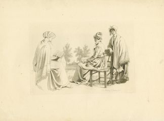 Antique Master Print-THREE-WOMEN-READING-EMPIRE-FASHION-Marcus-1810