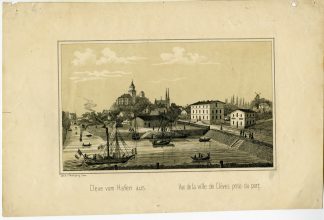 Rare-Antique Print-KLEVE-CLEVE-CASTLE-HARBOUR-VIEW-GERMANY-Knipping-Jelle-c.1870