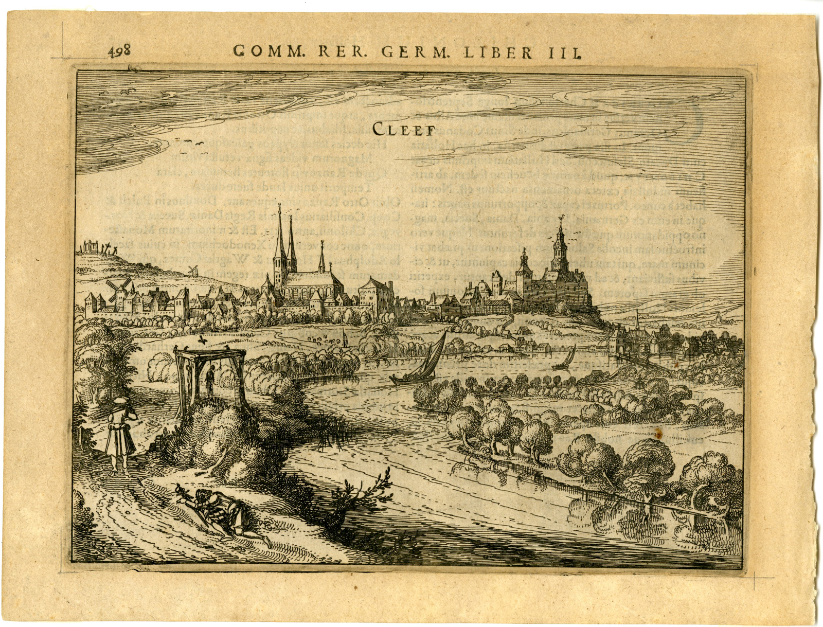 , Antique Print-KLEVE-CLEEF-CASTLE-VIEW-GERMANY-Bertius-van de Keere-1616, Pictura Antique Prints