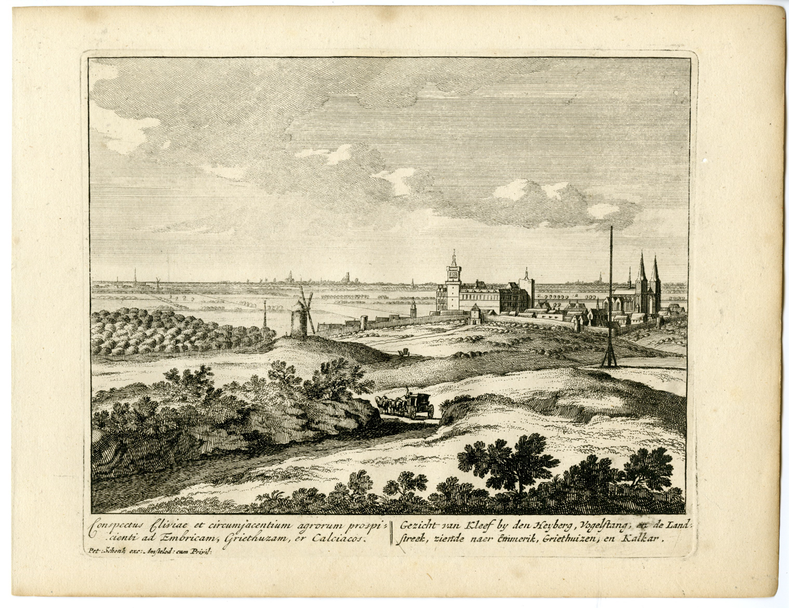 , Antique Print-KLEVE-SCHWANENBURG CASTLE-PANORAMA-GERMANY-Schenk-c.1700, Pictura Antique Prints