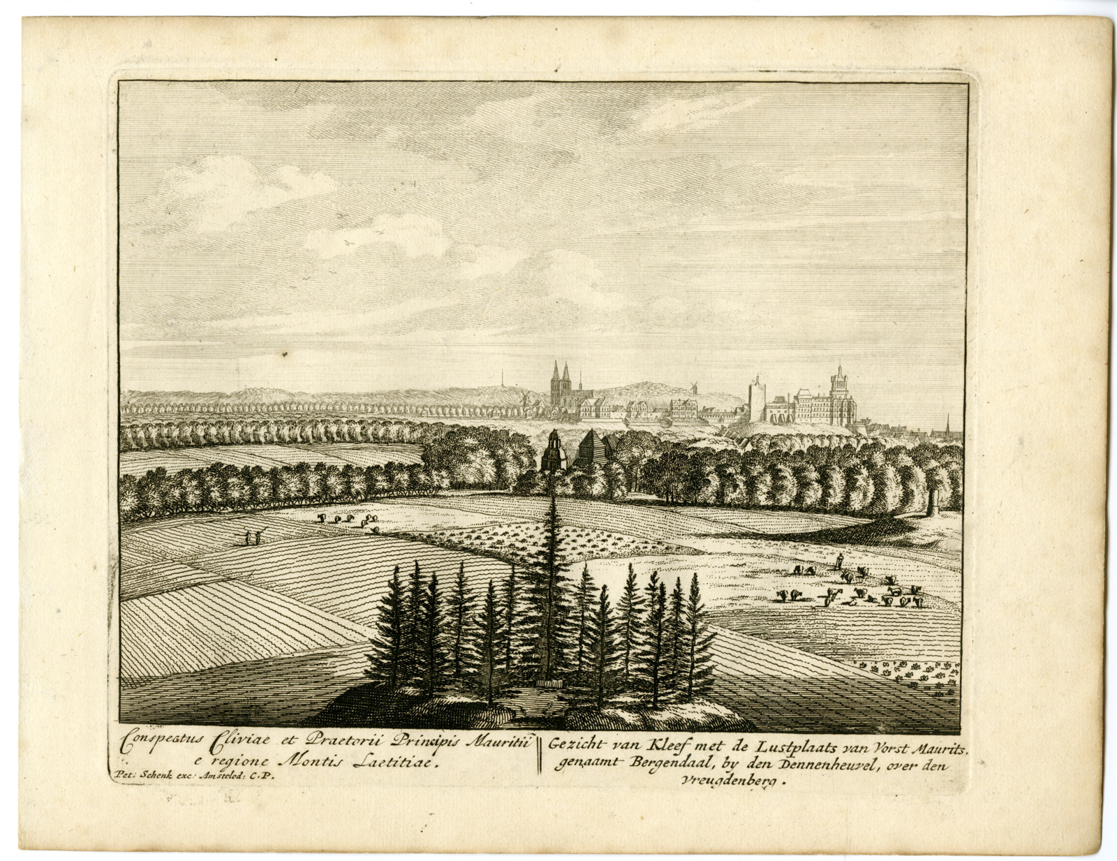 , Antique Print-KLEVE-SCHWANENBURG CASTLE-PANORAMA-GERMANY-Schenk-c.1700, Pictura Antique Prints